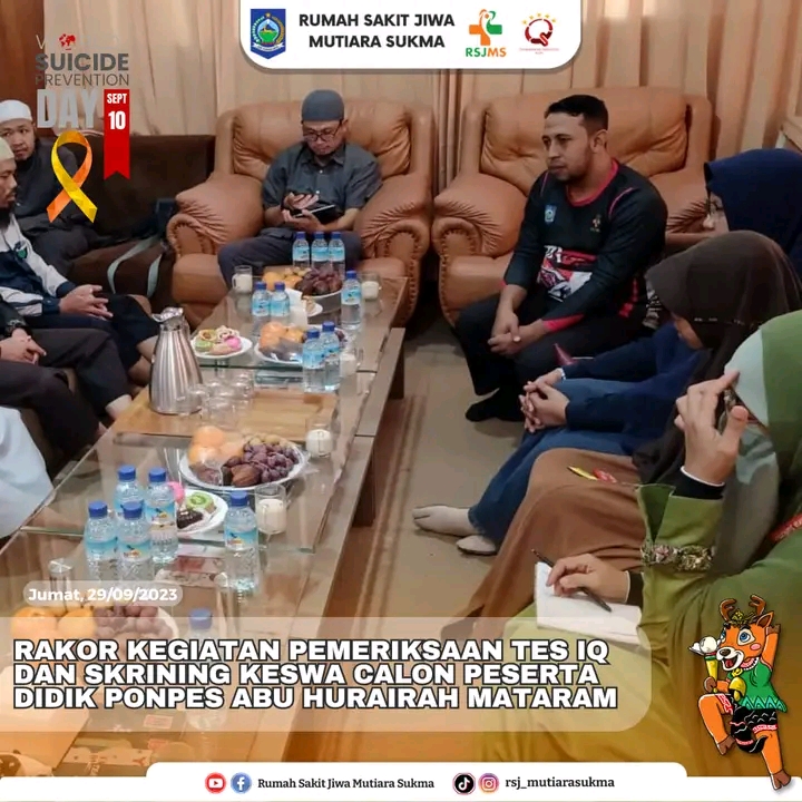 RAKOR KEGIATAN PEMERIKSAAN TES IQ DAN SKRINING KESWA CALON PESERTA DIDIK PONPES  ABU HURAIRAH MATARAM